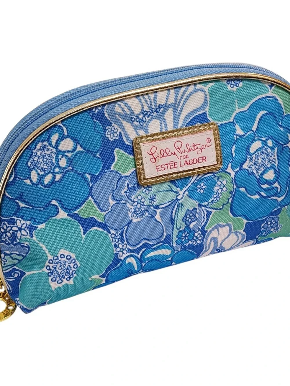 Lilly Pulitzer X Estee Lauder Cosmetic Makeup Bag Floral Butterflies Blue Pink
